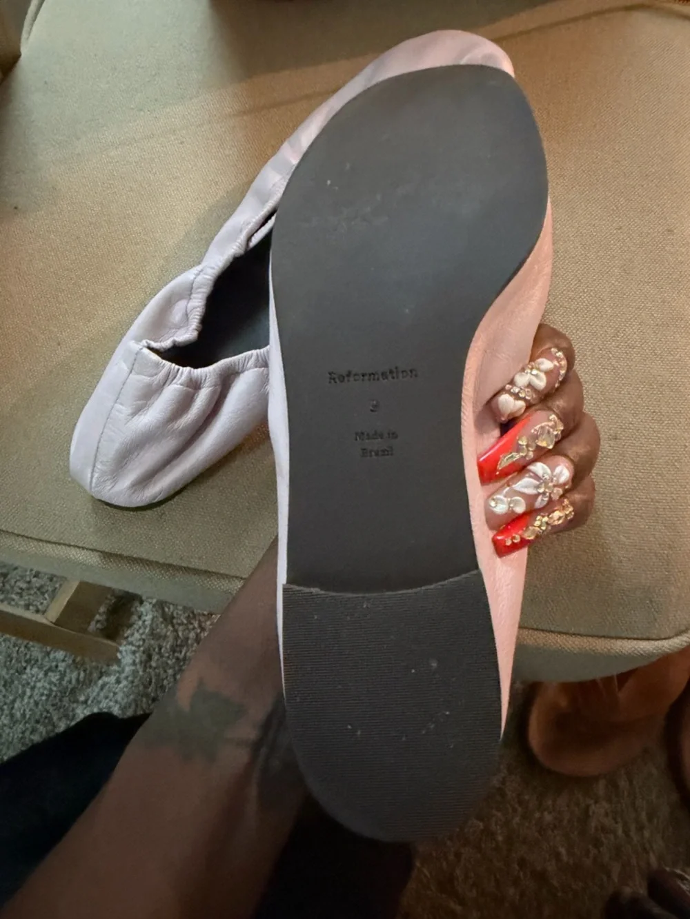 Reformation Buffy Ruched Ballet Flats 🔥 Size 9 Soft Pink